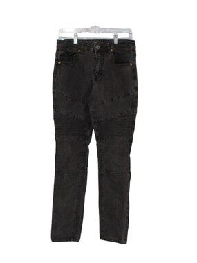 Ring Of Fire Men Black Moto Biker Jeans Slim Fit Ribbed Knee Stretch Denim 32x32